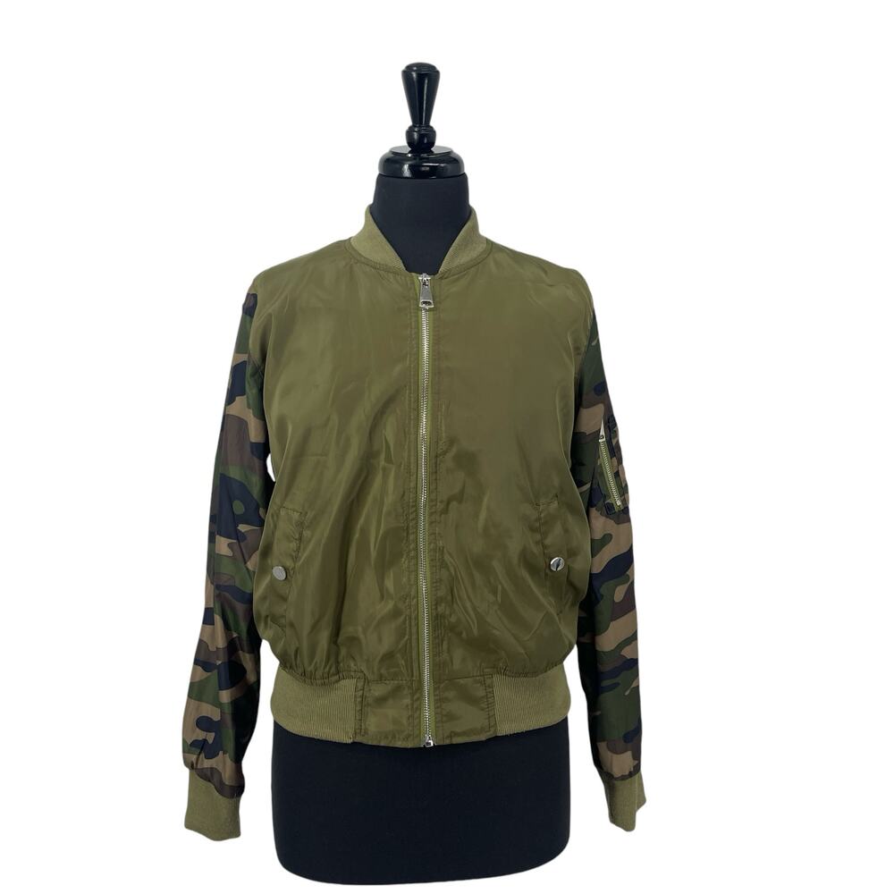 36.5 Women's Green Camouflage Polyester Bomber Jacket Size Small S